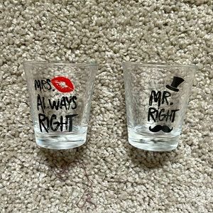 New without Box Mr. Right and Mrs. Always Right Shot Glasses (2)